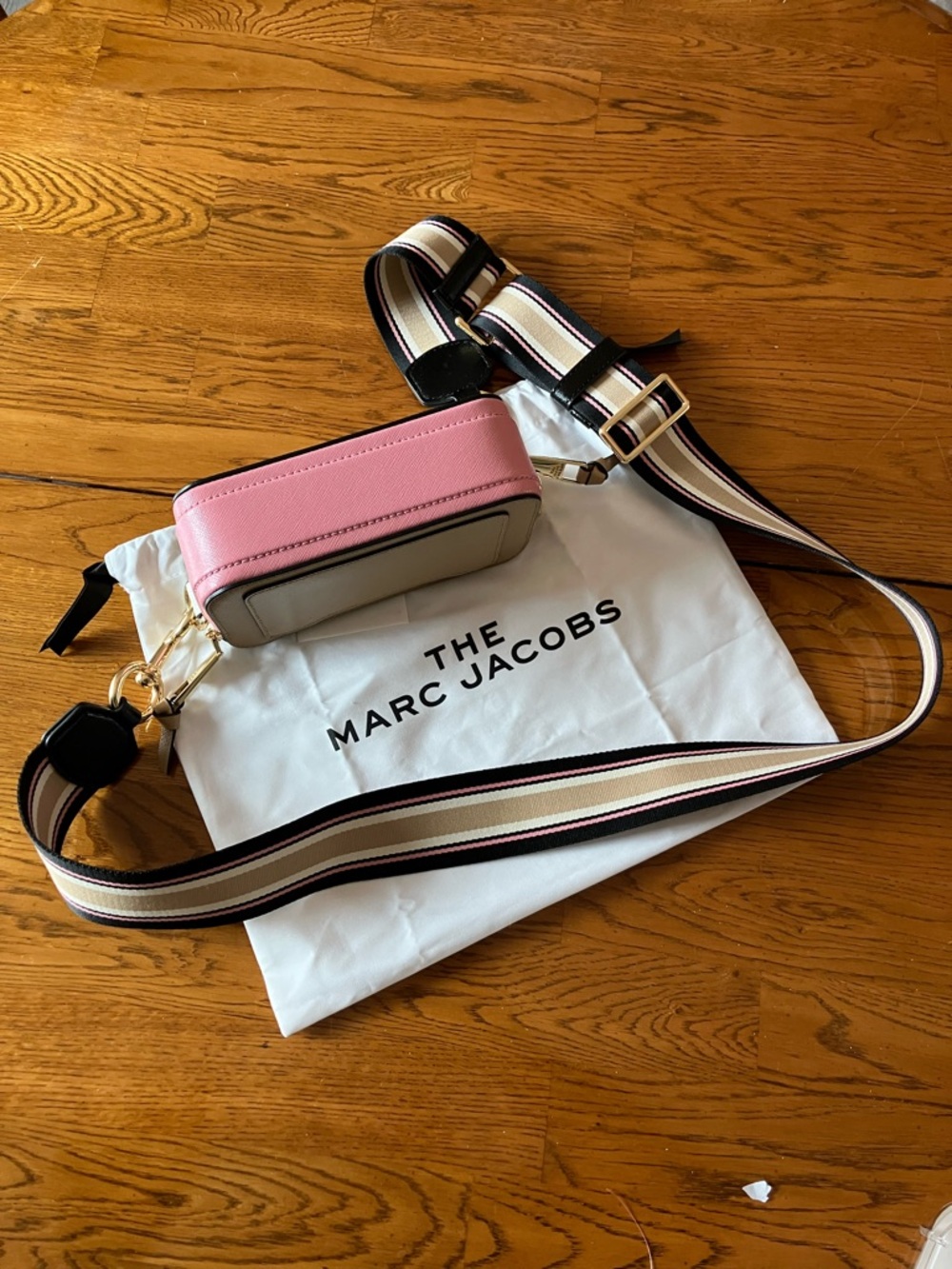 Marc Jacobs Tan Pink Ivory Black Snapshot Crossbody Striped Adjustable Strap - Picture 7 of 10